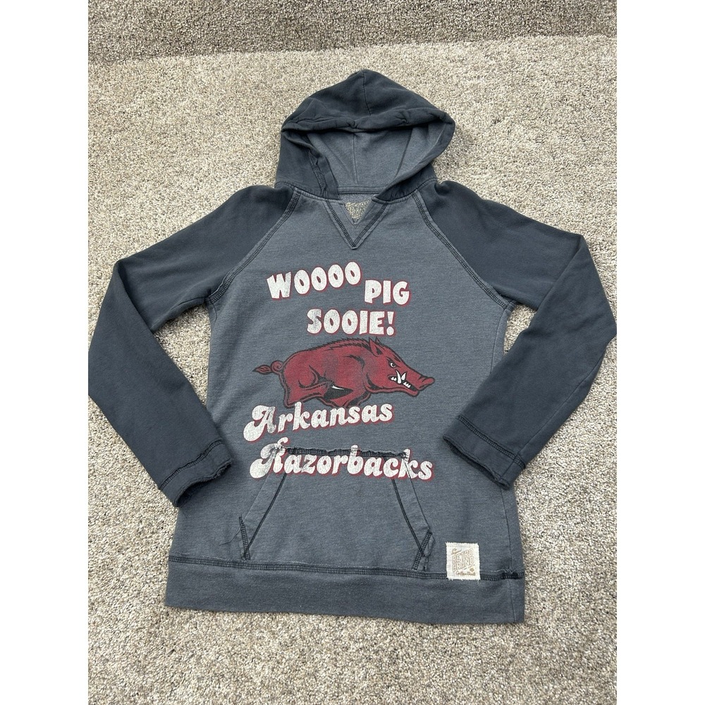 Women's Grey Arkansas Razorback Hoodie Size Medium Wooo Pig Sooie! Retro Brand